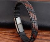 Sort-brun læder armbånd flettet magnet